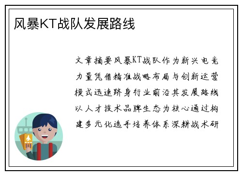 风暴KT战队发展路线