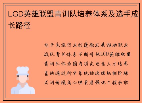 LGD英雄联盟青训队培养体系及选手成长路径